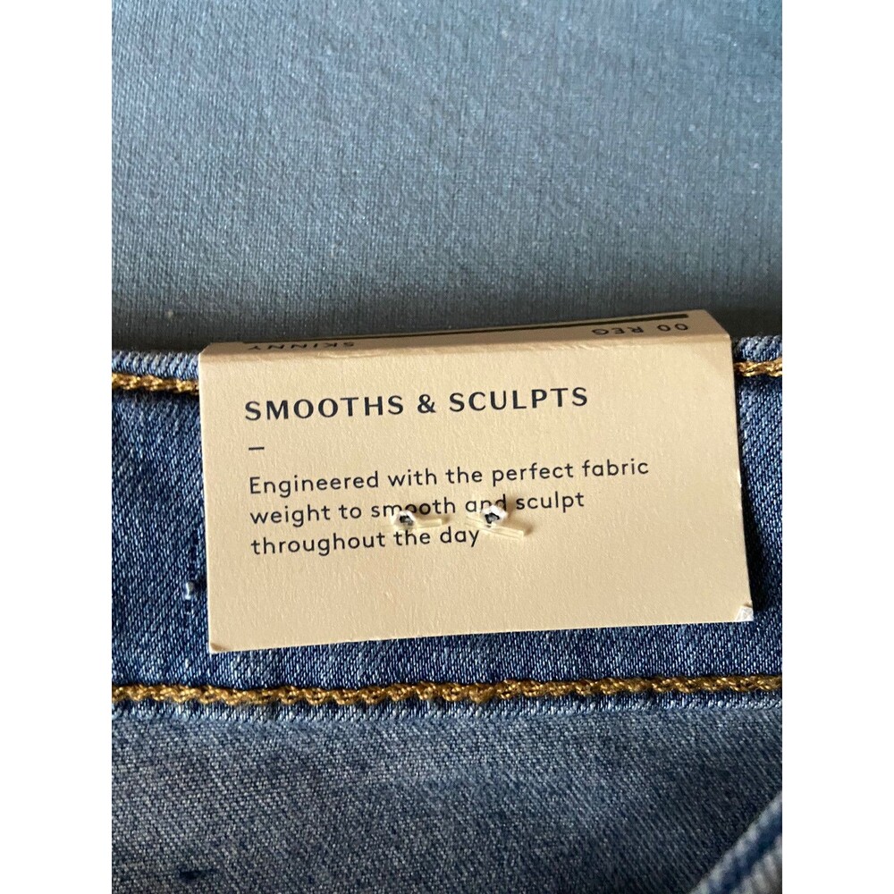Womens Mid Rise Skinny Jeans Size 00 Blue‎ Distressed Raw Hem Sculpting Stretch - Picture 7 of 15